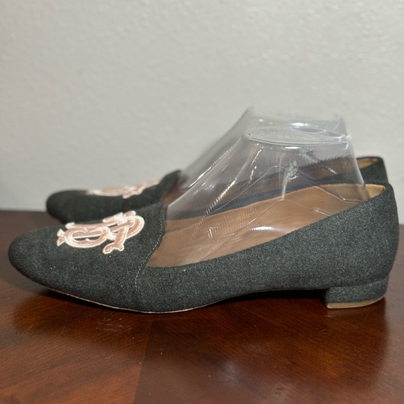 Tory Burch Gray Fabric Pink Logo Slip On Loafer - Picture 2 of 7